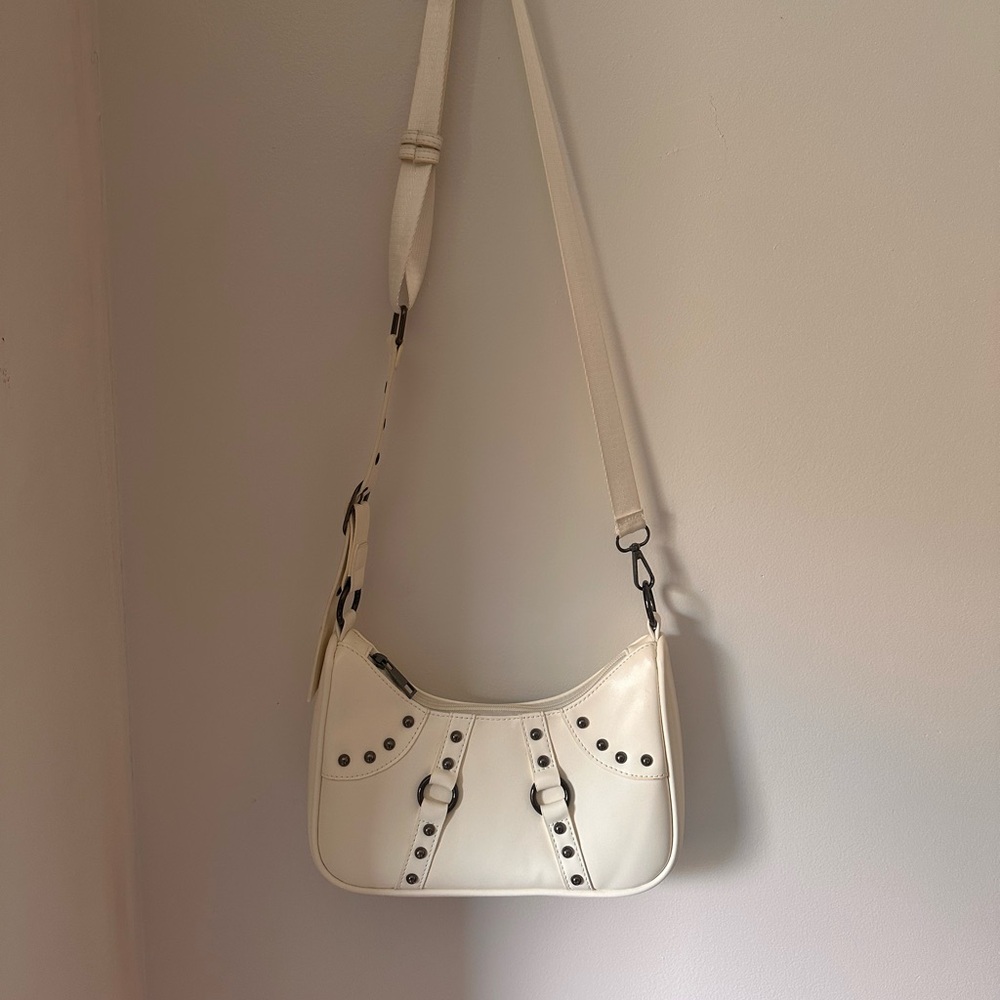 White studded crossbody/shoulder baguette purse